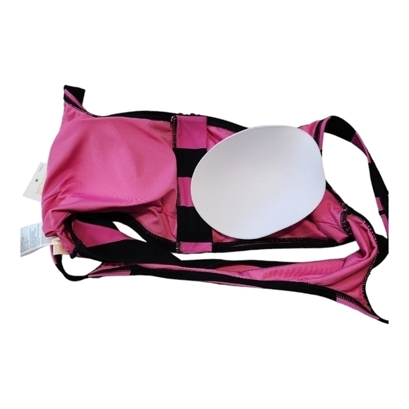 Michael Kors NWT $90 Women's Zip Front Pink and Black Striped Bikini Top Large - Picture 6 of 10